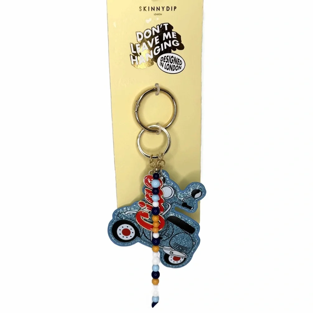 Blue Glitter Scooter Ciao bag Charm Keychain with Beaded Tassel